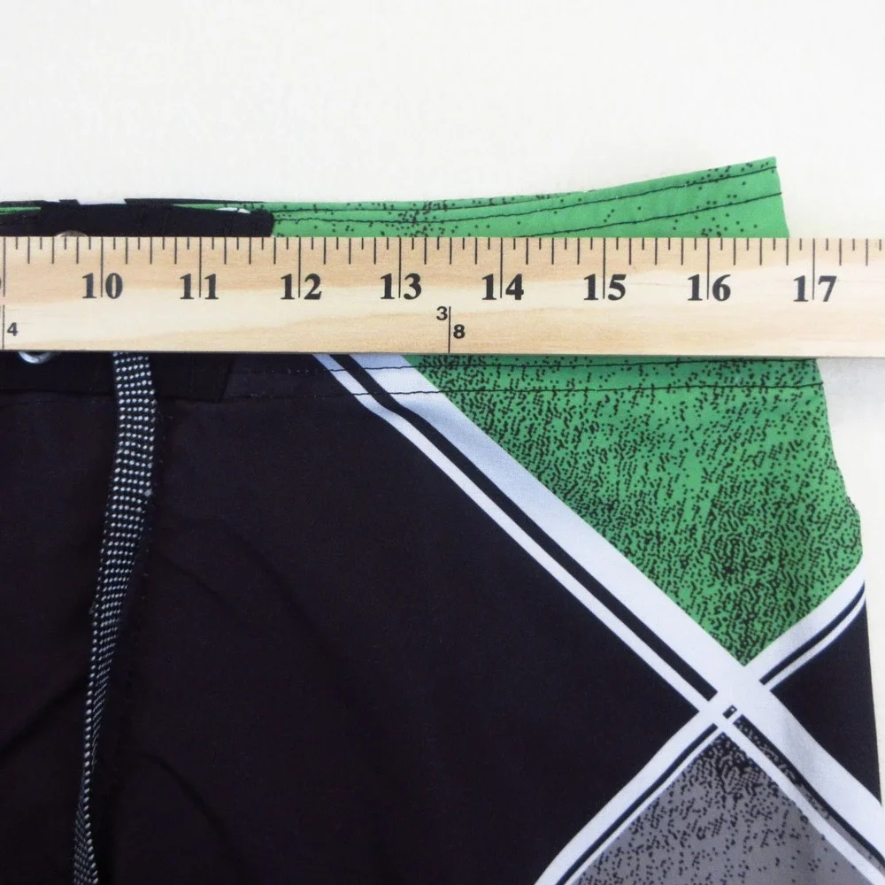 Tony Hawk Board Shorts Mens‎ 30 Black Green Geometric Performance Surf Swim